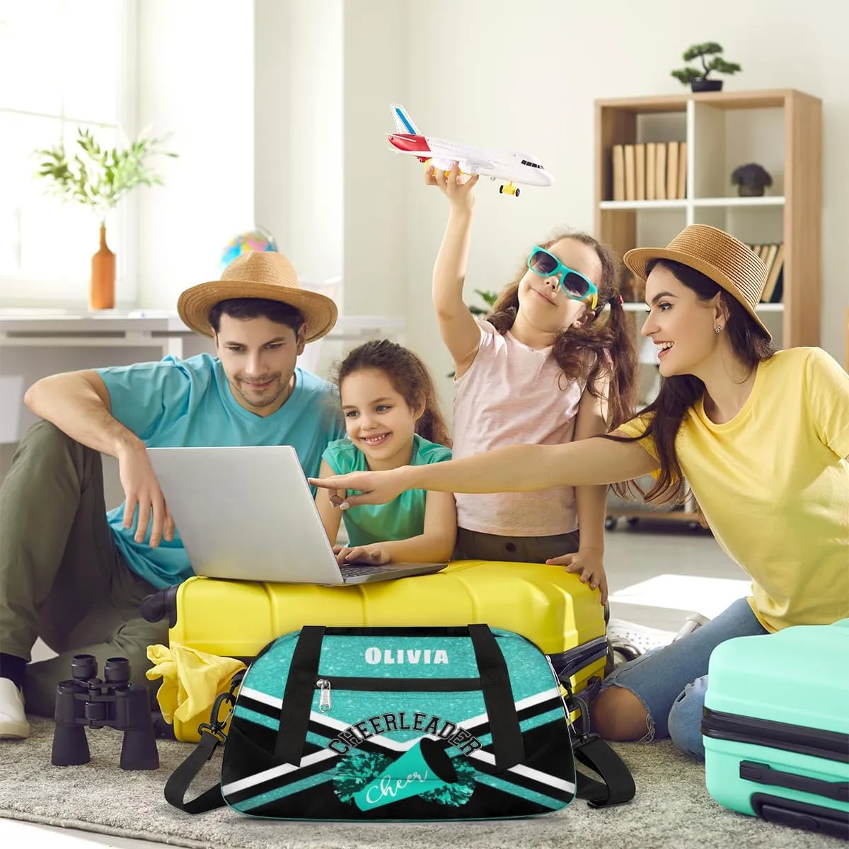 Custom Kids Duffel Overnight Bag Personalized Dance Bag Travel Duffel Bag for Girls Boys Customized Kids Gifts- Bright Blue Cheerleader