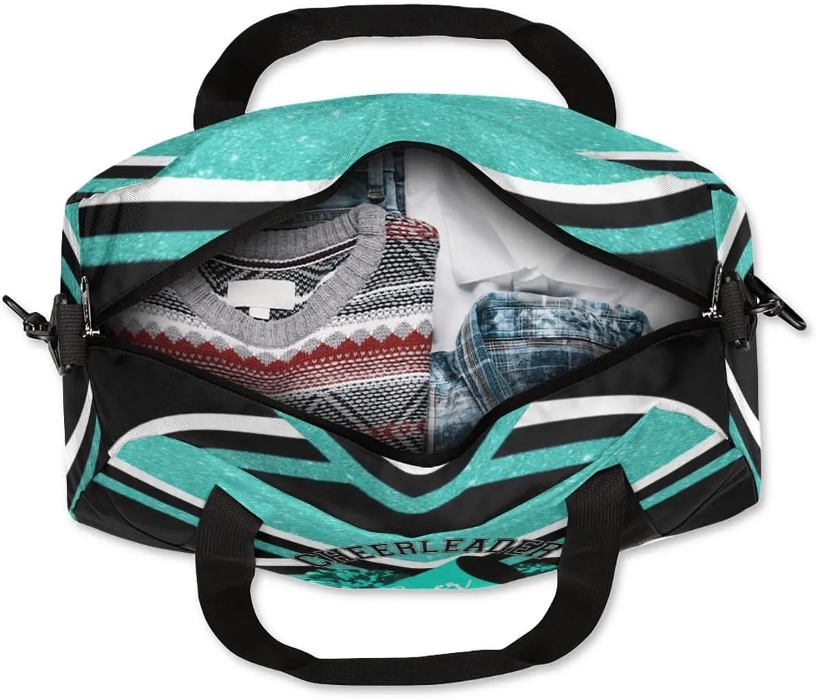 Custom Kids Duffel Overnight Bag Personalized Dance Bag Travel Duffel Bag for Girls Boys Customized Kids Gifts- Bright Blue Cheerleader