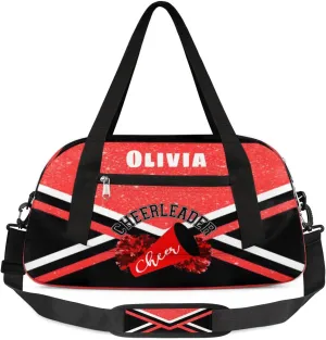 Custom Kids Duffel Overnight Bag Personalized Dance Bag Travel Duffel Bag for Girls Boys Customized Kids Gifts- Bright red Cheerleader