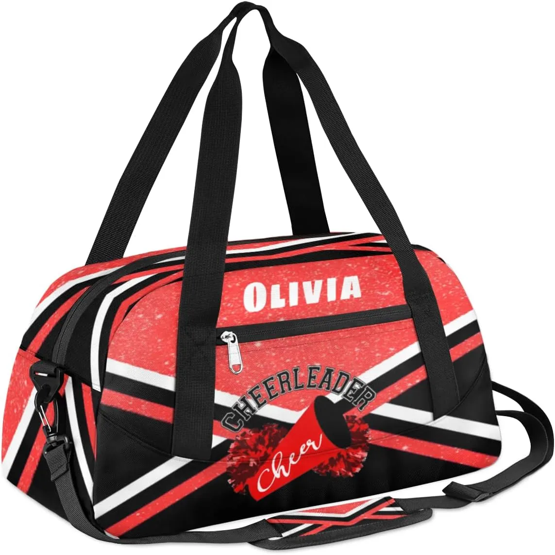 Custom Kids Duffel Overnight Bag Personalized Dance Bag Travel Duffel Bag for Girls Boys Customized Kids Gifts- Bright red Cheerleader