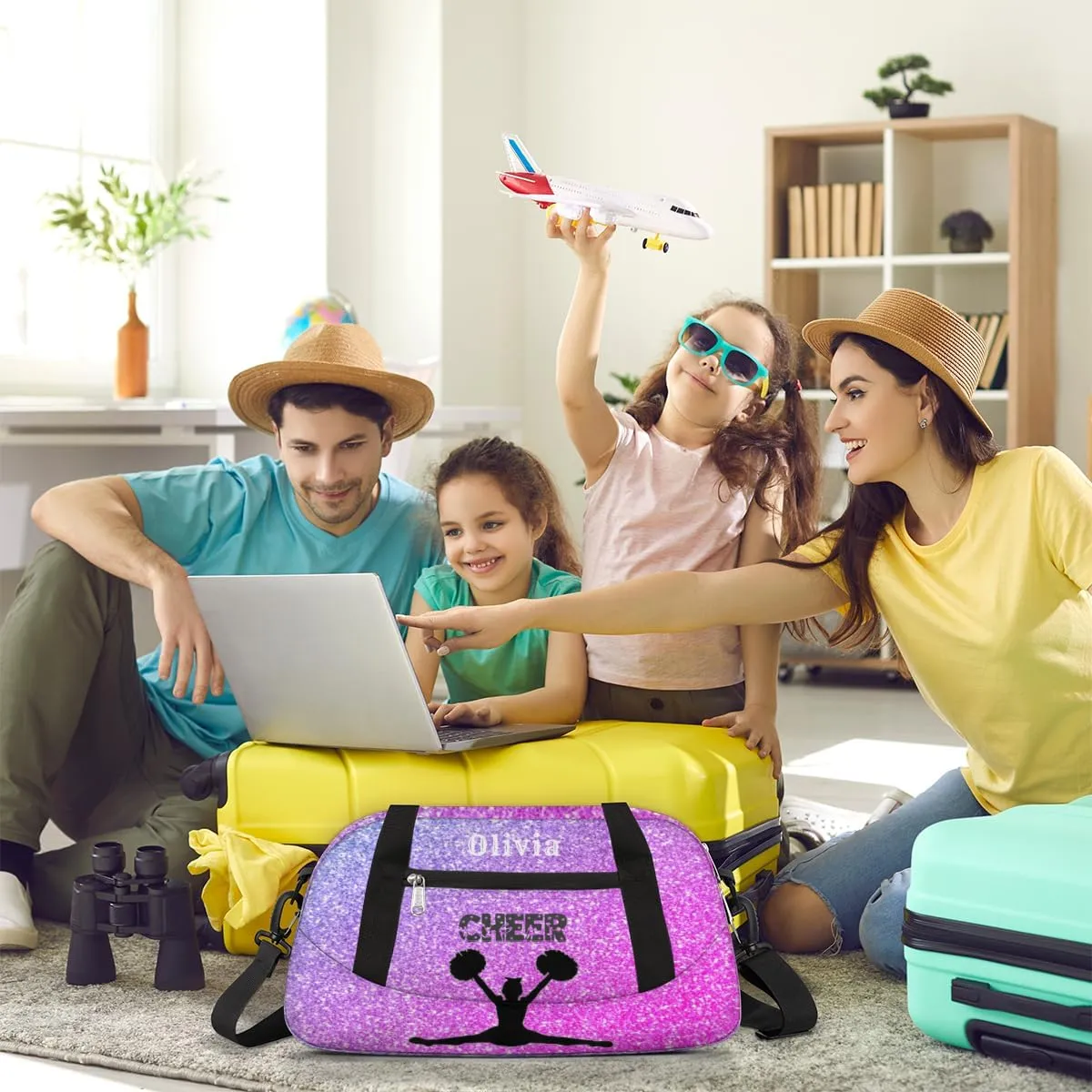 Custom Kids Duffel Overnight Bag Personalized Dance Bag Travel Duffel Bag for Girls Boys Customized Kids Gifts- Cheerleader Purple Pink