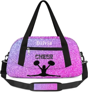 Custom Kids Duffel Overnight Bag Personalized Dance Bag Travel Duffel Bag for Girls Boys Customized Kids Gifts- Cheerleader Purple Pink