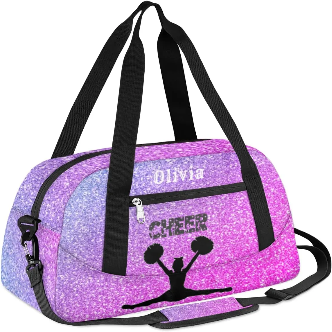 Custom Kids Duffel Overnight Bag Personalized Dance Bag Travel Duffel Bag for Girls Boys Customized Kids Gifts- Cheerleader Purple Pink
