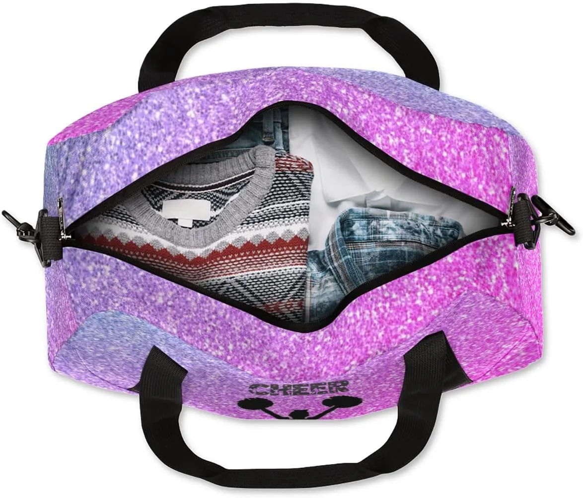 Custom Kids Duffel Overnight Bag Personalized Dance Bag Travel Duffel Bag for Girls Boys Customized Kids Gifts- Cheerleader Purple Pink