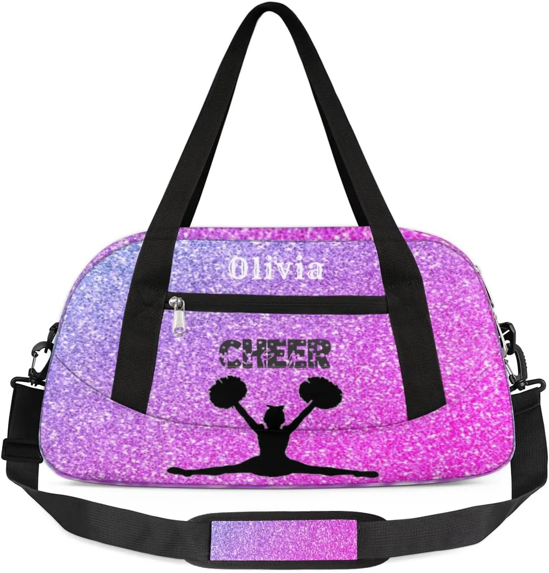 Custom Kids Duffel Overnight Bag Personalized Dance Bag Travel Duffel Bag for Girls Boys Customized Kids Gifts- Cheerleader Purple Pink