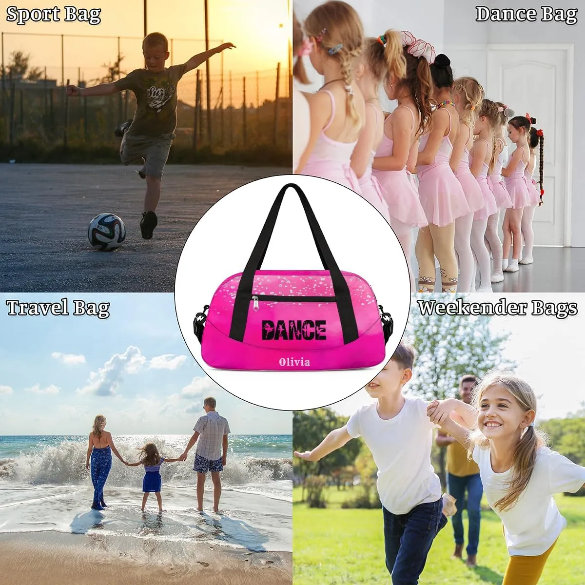 Custom Kids Duffel Overnight Bag Personalized Dance Bag Travel Duffel Bag for Girls Boys Customized Kids Gifts- Cute Rose Dance