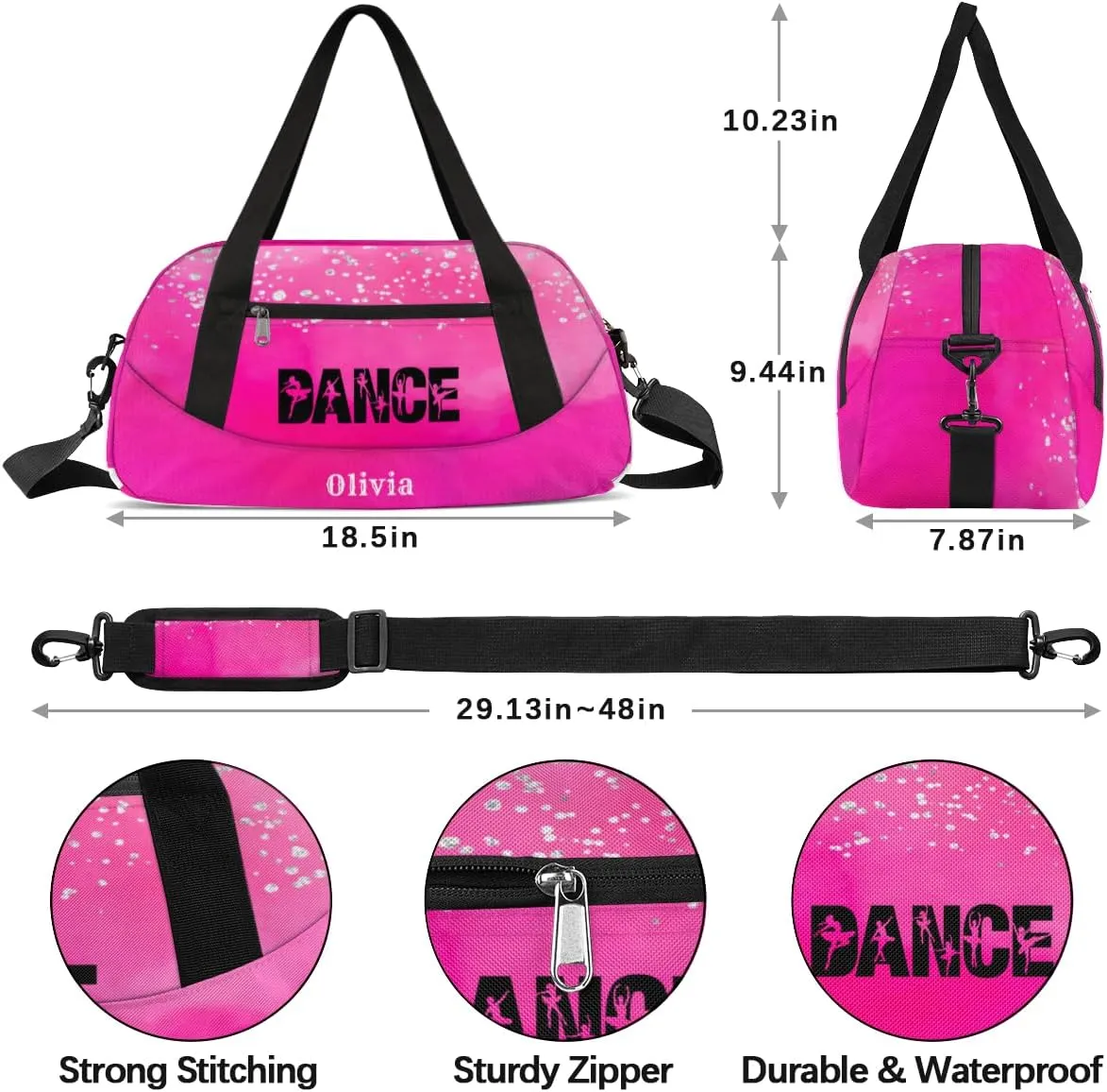 Custom Kids Duffel Overnight Bag Personalized Dance Bag Travel Duffel Bag for Girls Boys Customized Kids Gifts- Cute Rose Dance