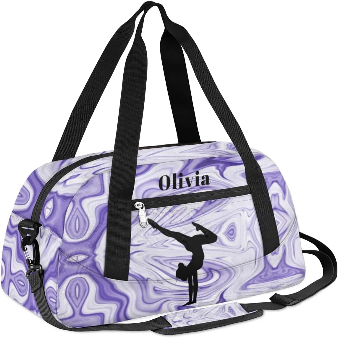 Custom Kids Duffel Overnight Bag Personalized Dance Bag Travel Duffel Bag for Girls Boys Customized Kids Gifts- Girls Gymnastics in Purple