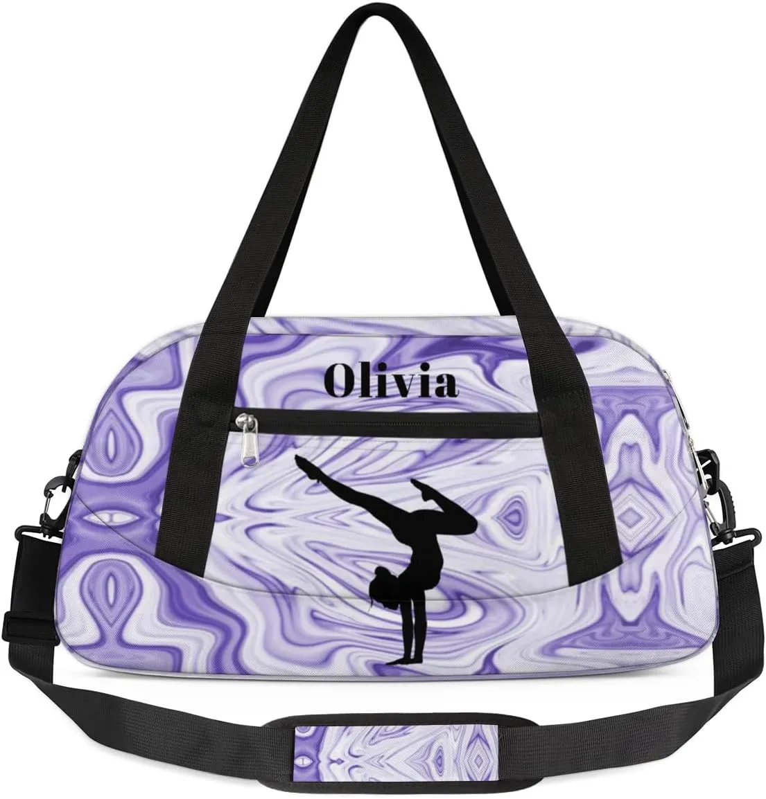 Custom Kids Duffel Overnight Bag Personalized Dance Bag Travel Duffel Bag for Girls Boys Customized Kids Gifts- Girls Gymnastics in Purple