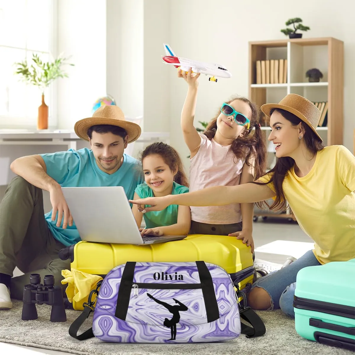 Custom Kids Duffel Overnight Bag Personalized Dance Bag Travel Duffel Bag for Girls Boys Customized Kids Gifts- Girls Gymnastics in Purple