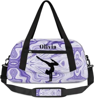 Custom Kids Duffel Overnight Bag Personalized Dance Bag Travel Duffel Bag for Girls Boys Customized Kids Gifts- Girls Gymnastics in Purple