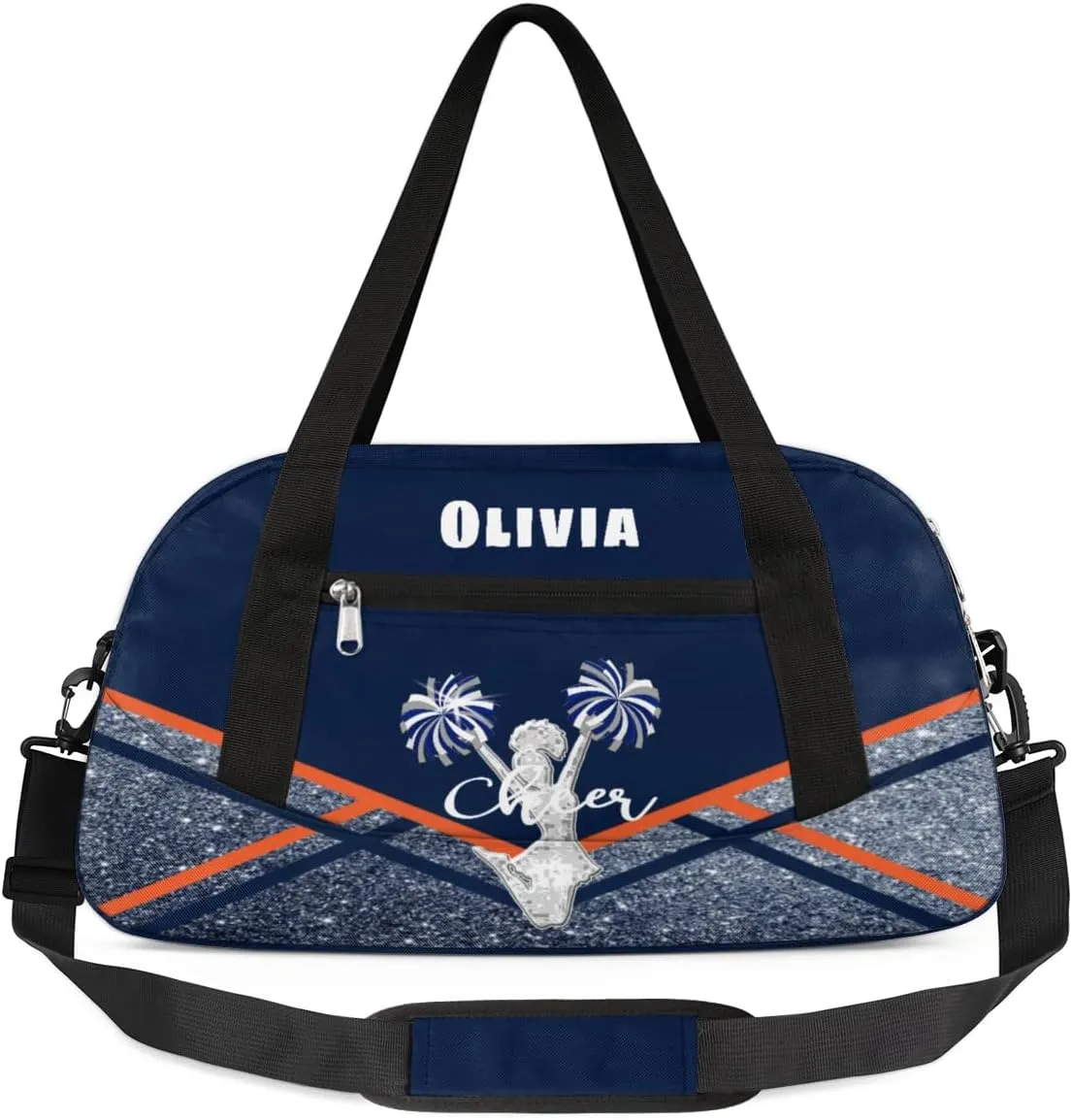 Custom Kids Duffel Overnight Bag Personalized Dance Bag Travel Duffel Bag for Girls Boys Customized Kids Gifts- Orange Black Cheer