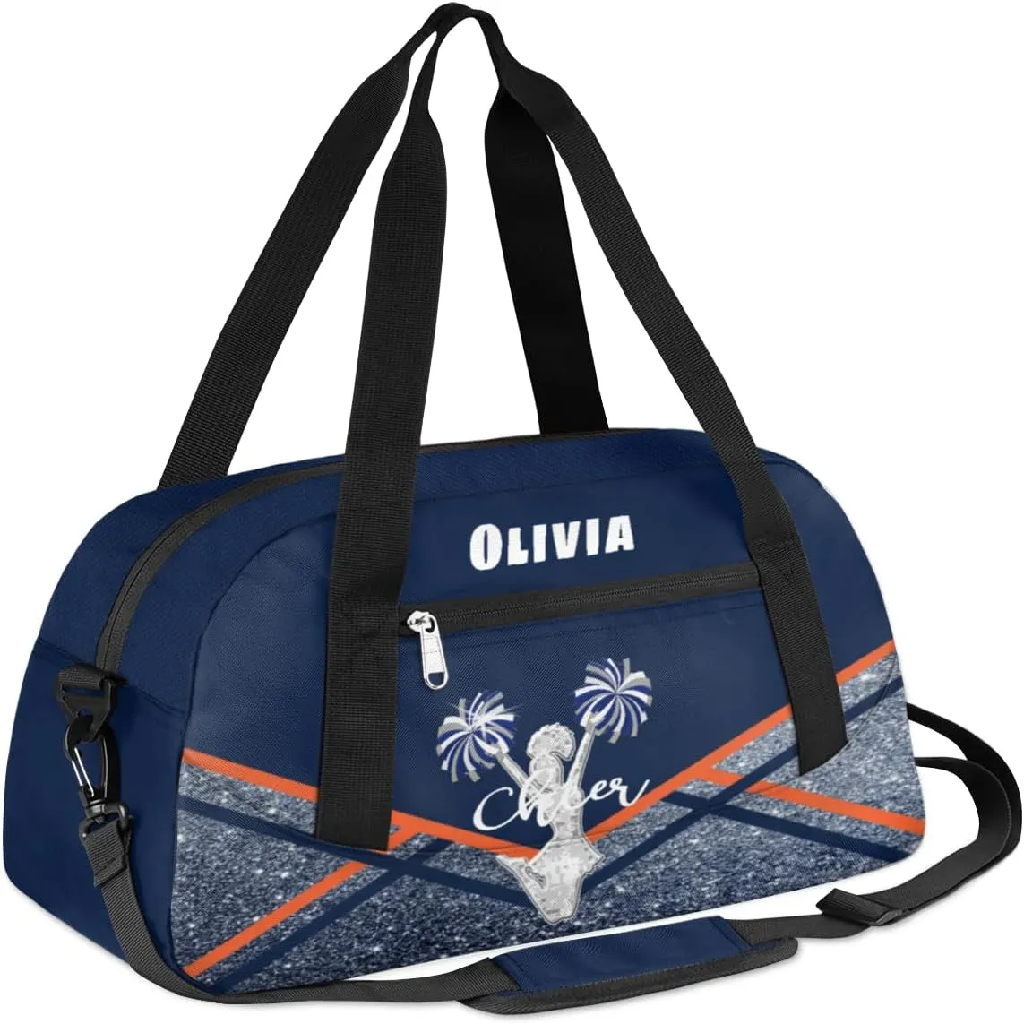 Custom Kids Duffel Overnight Bag Personalized Dance Bag Travel Duffel Bag for Girls Boys Customized Kids Gifts- Orange Black Cheer