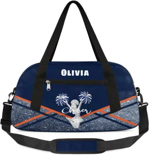 Custom Kids Duffel Overnight Bag Personalized Dance Bag Travel Duffel Bag for Girls Boys Customized Kids Gifts- Orange Black Cheer