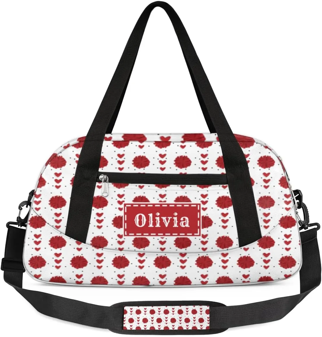 Custom Kids Duffel Overnight Bag Personalized Dance Bag Travel Duffel Bag for Girls Boys Customized Kids Gifts- Red Cheerleader Hearts