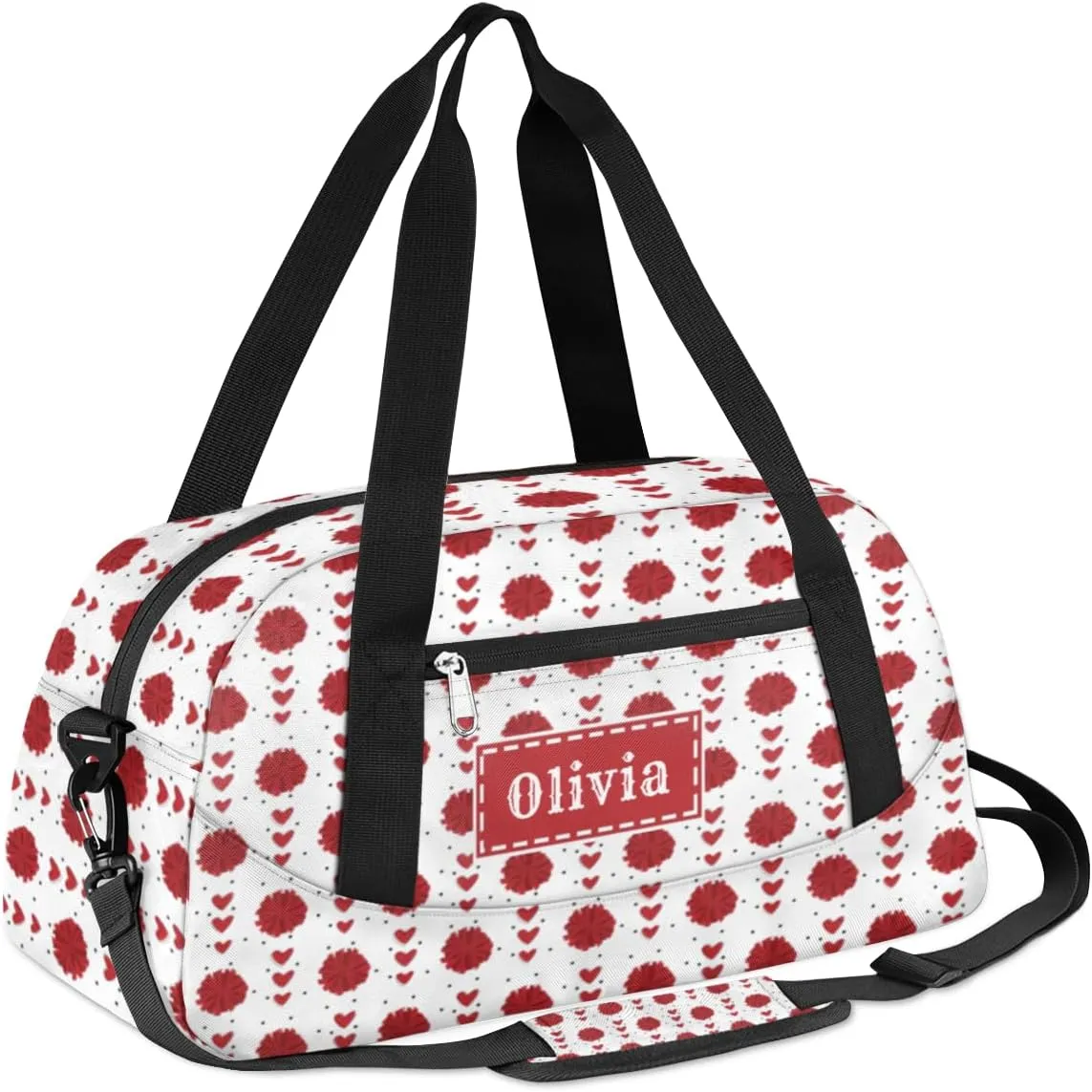 Custom Kids Duffel Overnight Bag Personalized Dance Bag Travel Duffel Bag for Girls Boys Customized Kids Gifts- Red Cheerleader Hearts