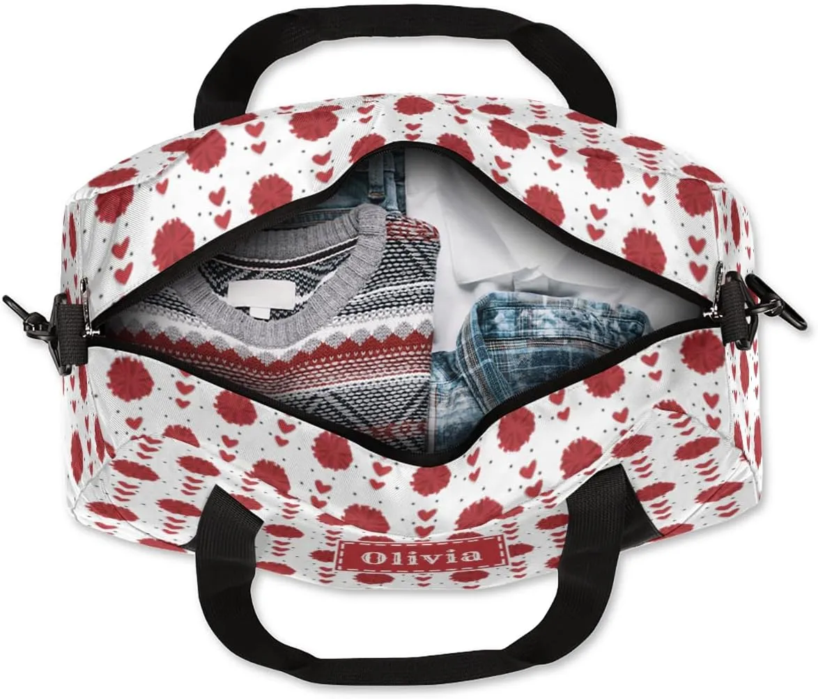 Custom Kids Duffel Overnight Bag Personalized Dance Bag Travel Duffel Bag for Girls Boys Customized Kids Gifts- Red Cheerleader Hearts