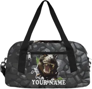 Custom Kids Duffel Overnight Bag Scary Dinosaur Personalized Kids Duffel Bag for Girls Boys Customized Kids Gifts - 3D Dinosaur Rock