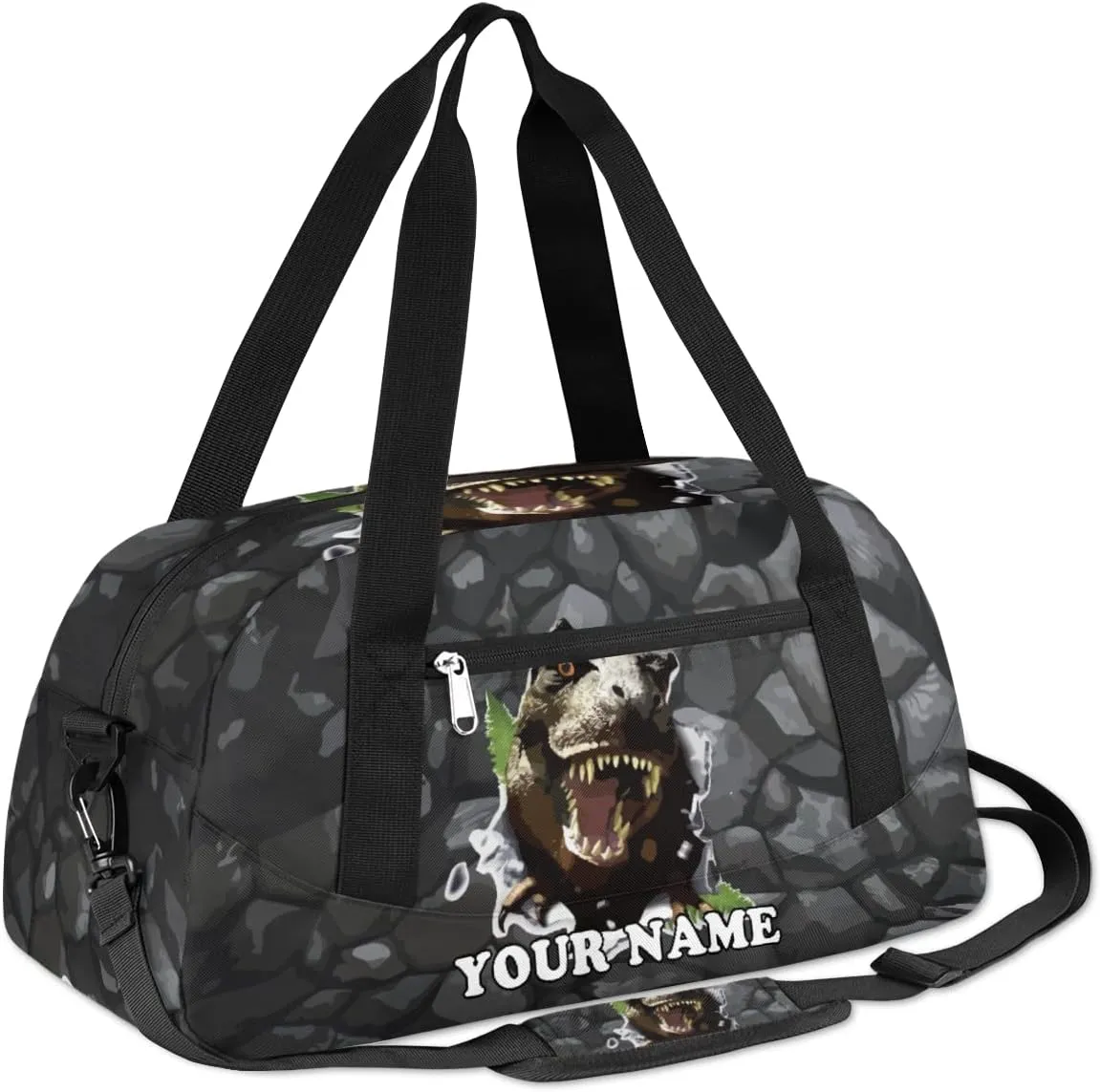 Custom Kids Duffel Overnight Bag Scary Dinosaur Personalized Kids Duffel Bag for Girls Boys Customized Kids Gifts - 3D Dinosaur Rock
