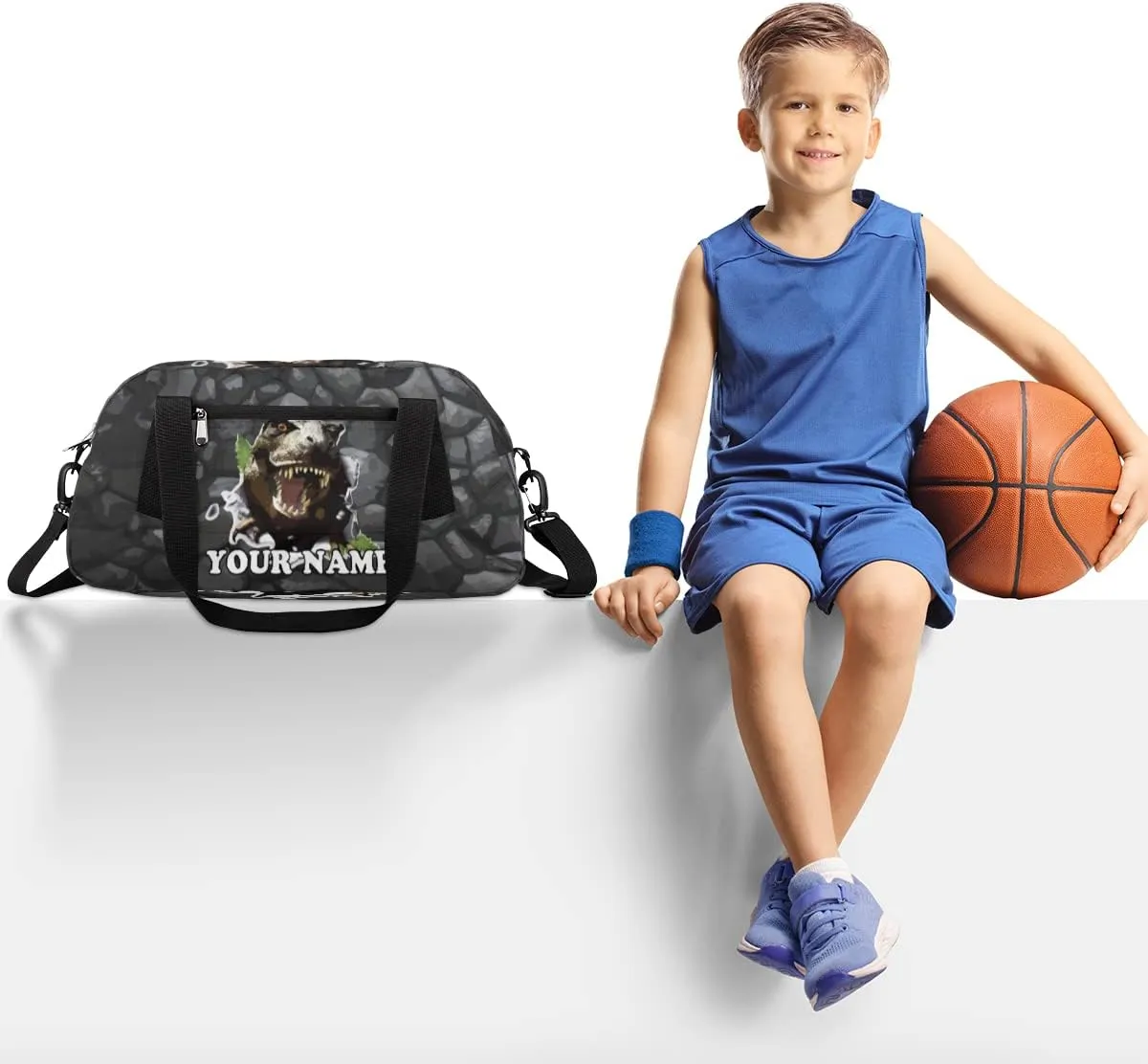 Custom Kids Duffel Overnight Bag Scary Dinosaur Personalized Kids Duffel Bag for Girls Boys Customized Kids Gifts - 3D Dinosaur Rock