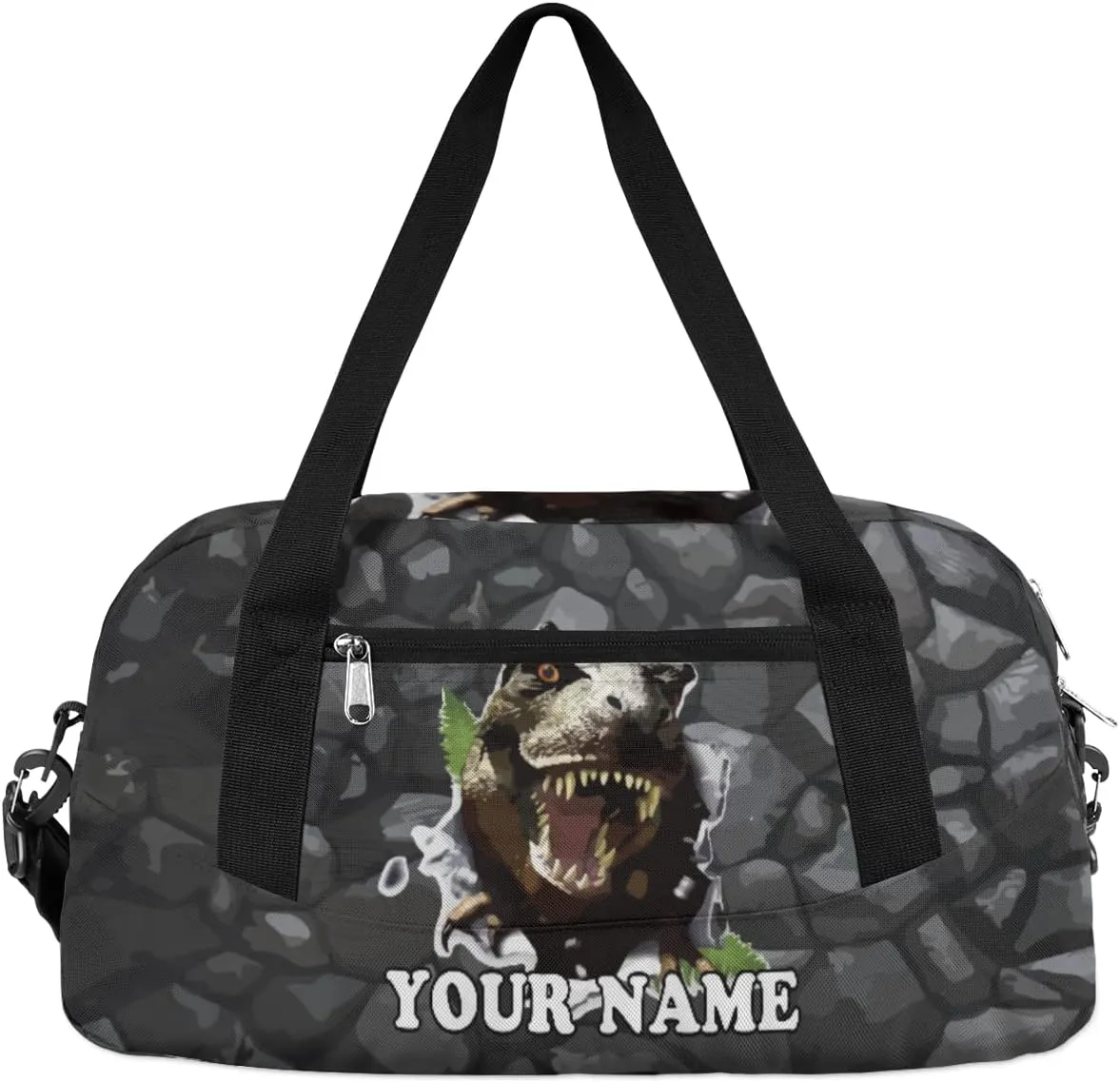 Custom Kids Duffel Overnight Bag Scary Dinosaur Personalized Kids Duffel Bag for Girls Boys Customized Kids Gifts - 3D Dinosaur Rock