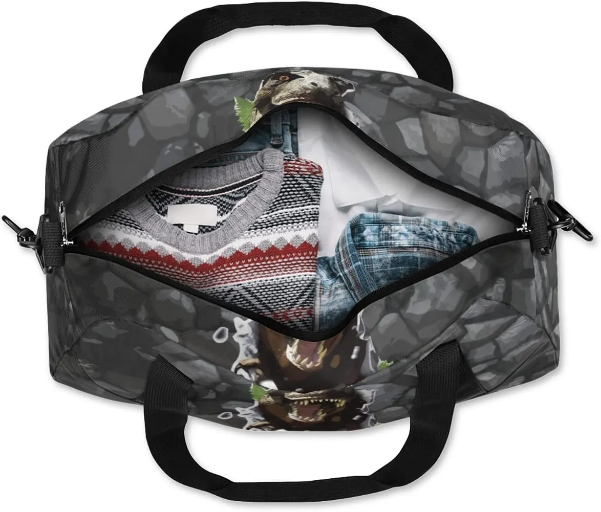 Custom Kids Duffel Overnight Bag Scary Dinosaur Personalized Kids Duffel Bag for Girls Boys Customized Kids Gifts - 3D Dinosaur Rock