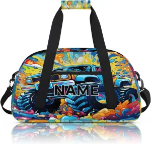 Custom Monster Truck Small Gym Bag 18 inch for Women Men Personalized Cars Monster Carry On Overnight Weekender Bag for Travel Work Dance Sport