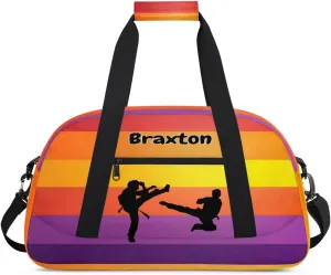 Custom Name Gymnastics Bag, Custom Name Sport Cheerleader Bag, Colorful Stripes Martial Arts Battle Barrel Duffel Bag Women Men
