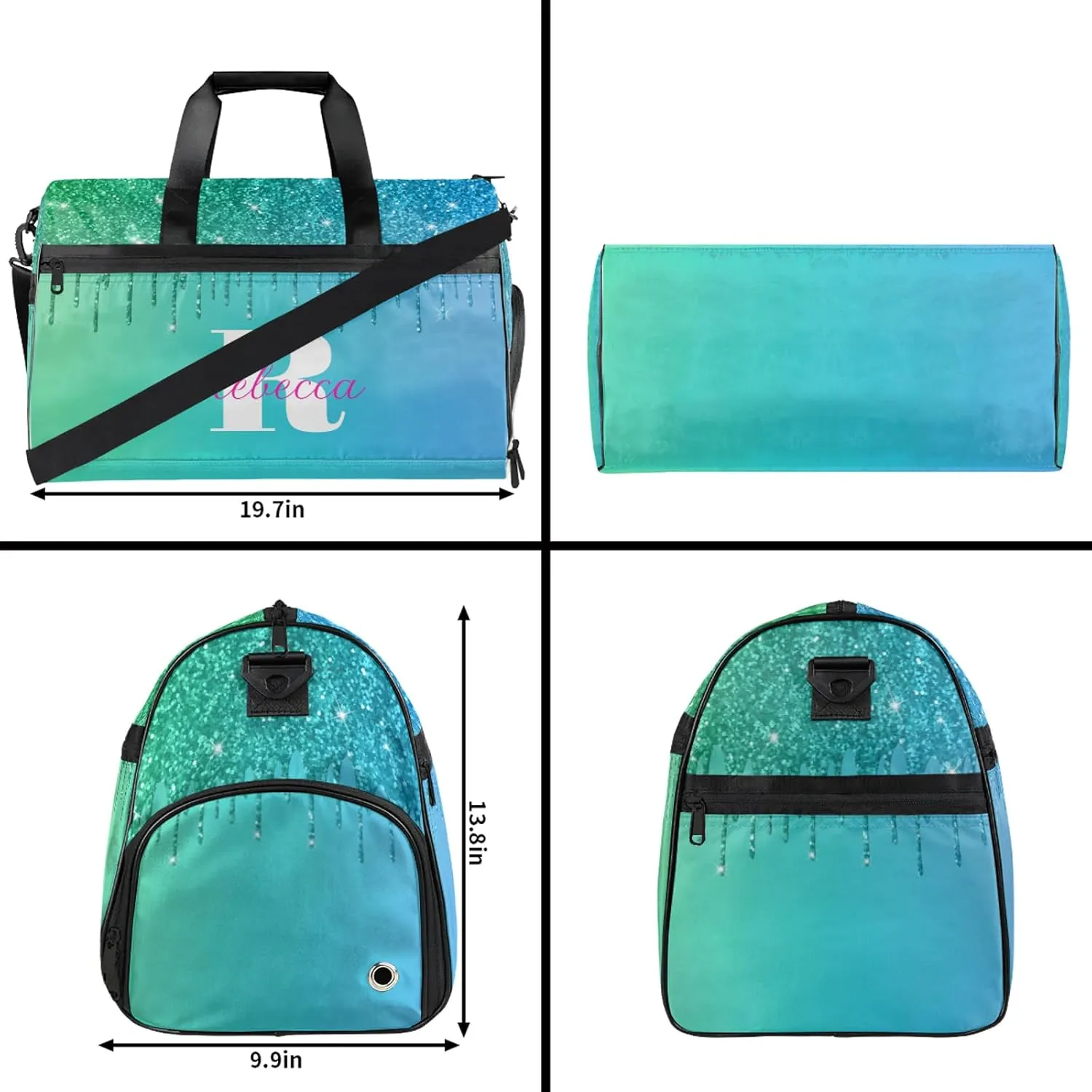 Custom Name Sports Bag Personalized Gym Bag with Shoes Compartment for Women Men Overnight Weekender Travel Duffel Bags, Green