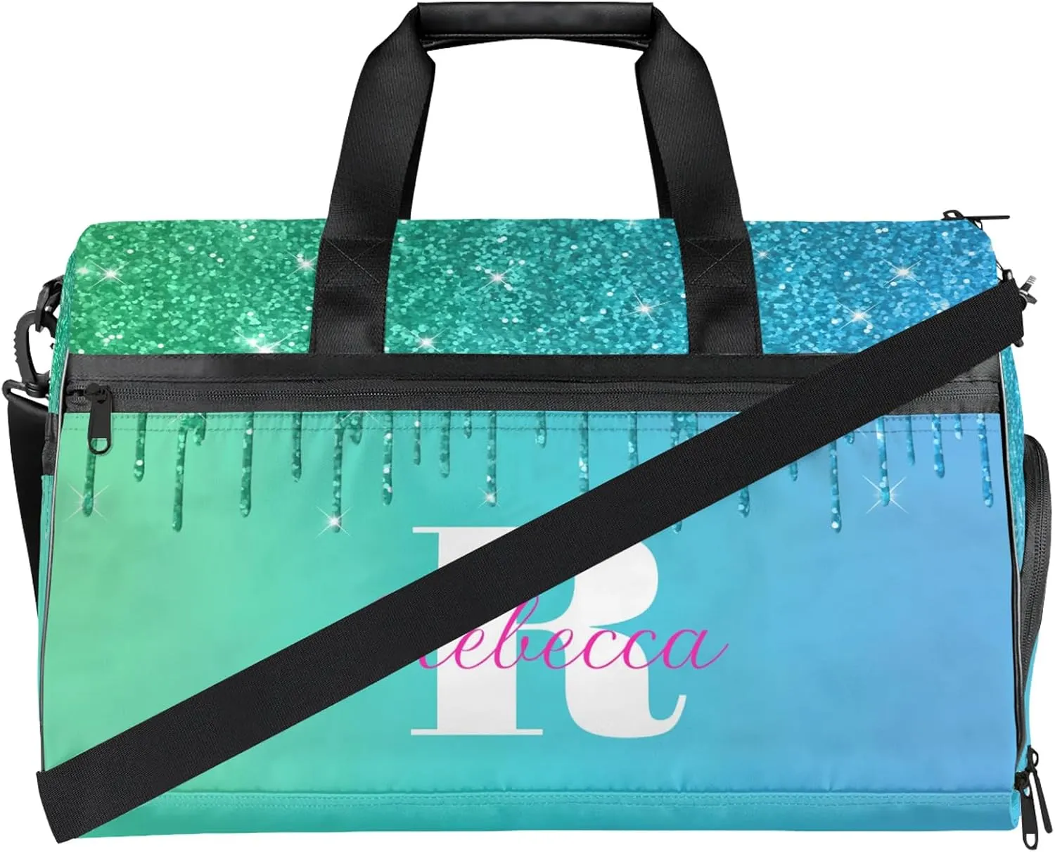 Custom Name Sports Bag Personalized Gym Bag with Shoes Compartment for Women Men Overnight Weekender Travel Duffel Bags, Green