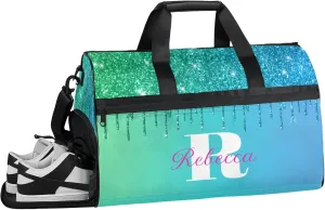 Custom Name Sports Bag Personalized Gym Bag with Shoes Compartment for Women Men Overnight Weekender Travel Duffel Bags, Green