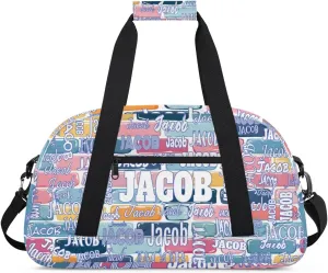Custom Name Sports Bag, Personalized Travel Bag Overnight Duffel Bag Gymnastics Swimming Sleepover Overnight Sports Bag, Colorful Watercolor Bricks Wall Background