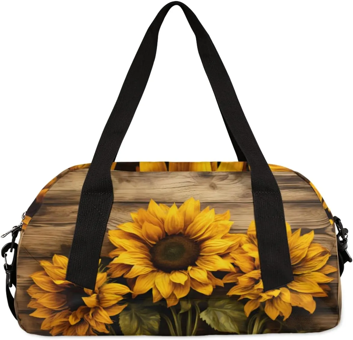 Custom Name Sports Duffel Bag Girls, Personalized Gym Dance Cheerleaders Bag Travel Weekender Tote Carry-On Fitness Perform Training Bag, Sunflower on the Brown Wood Board