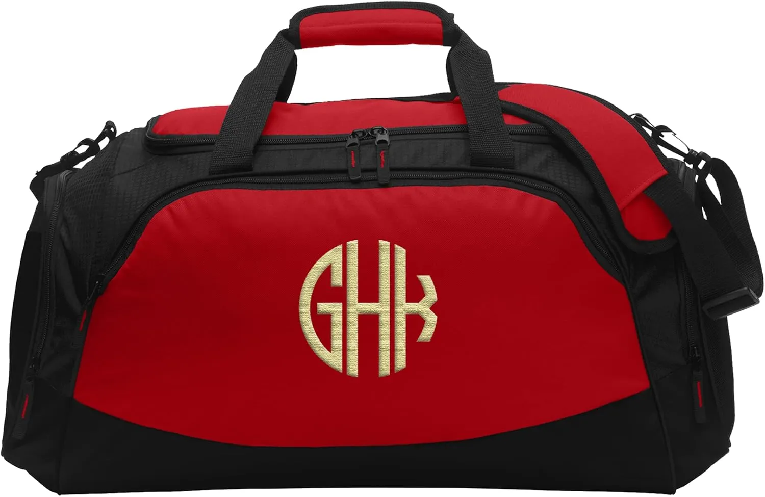 Custom Sport Duffel Bag Add Your Embroidered Monogram Medium Active Sport Gym Travel Duffel Bag True Red Black