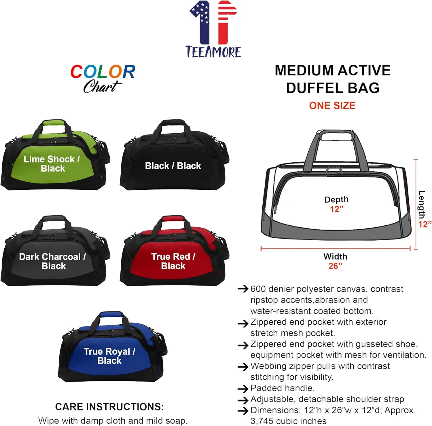 Custom Sport Duffel Bag Add Your Embroidered Monogram Medium Active Sport Gym Travel Duffel Bag True Red Black