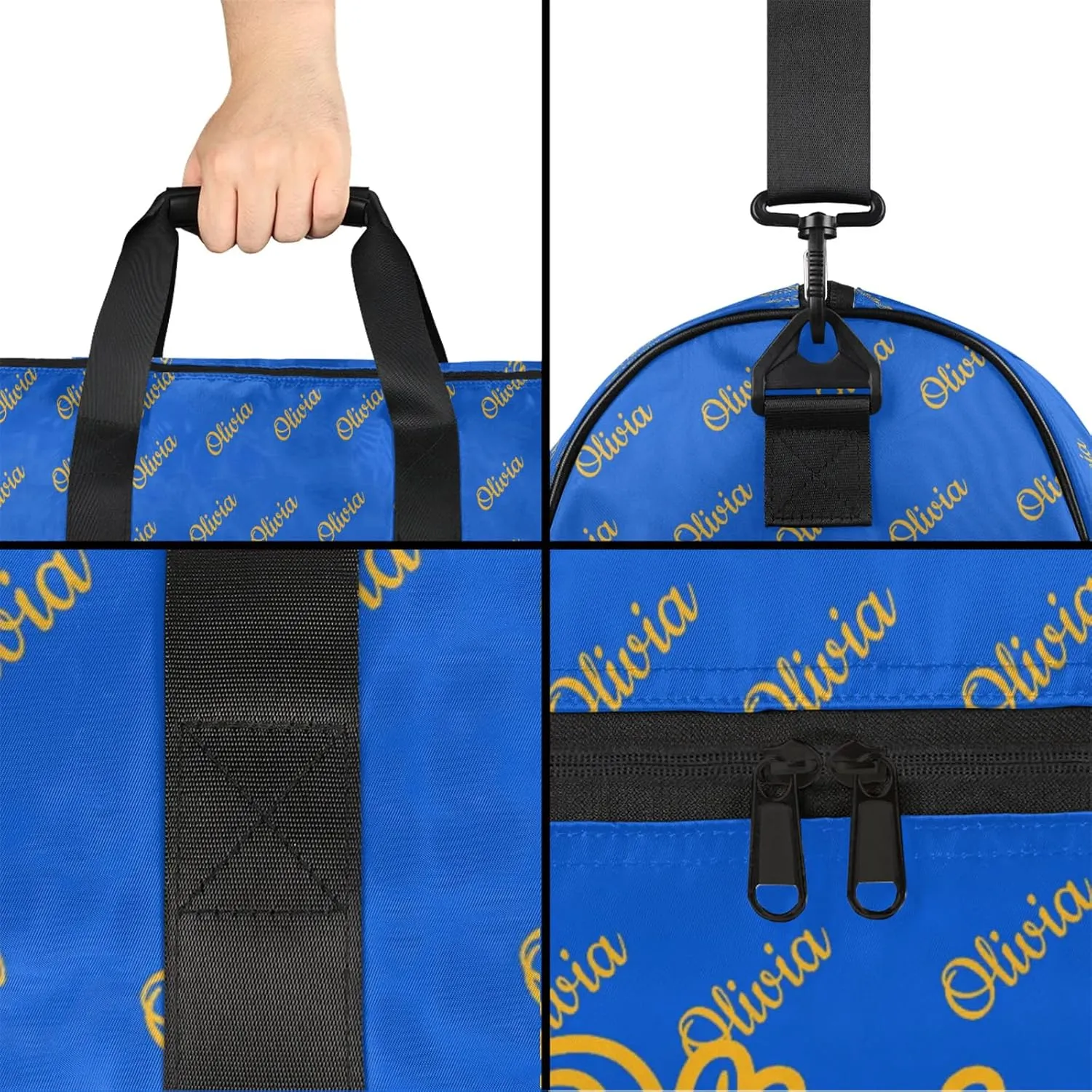 Custom Sport Duffel Bags with Shoe Compartment Personalized Name Travel Overnight Bag Waterproof Dance Bag Lightweight Carry-On Tote for Women Men, Blue Yellow