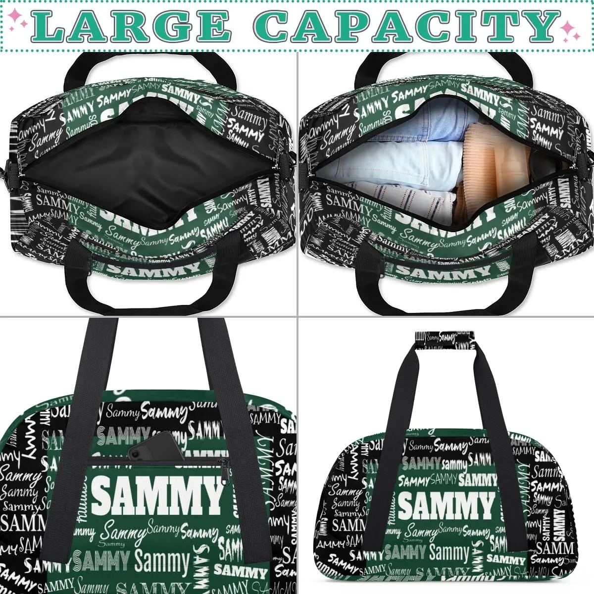Custom Sports Bag Gym Bag for Boys Teens, Personalized Travel Bag Overnight Small Duffel Bag Gymnastics Swimming Sleepover Overnight Sports Bag, Dark Green and Black