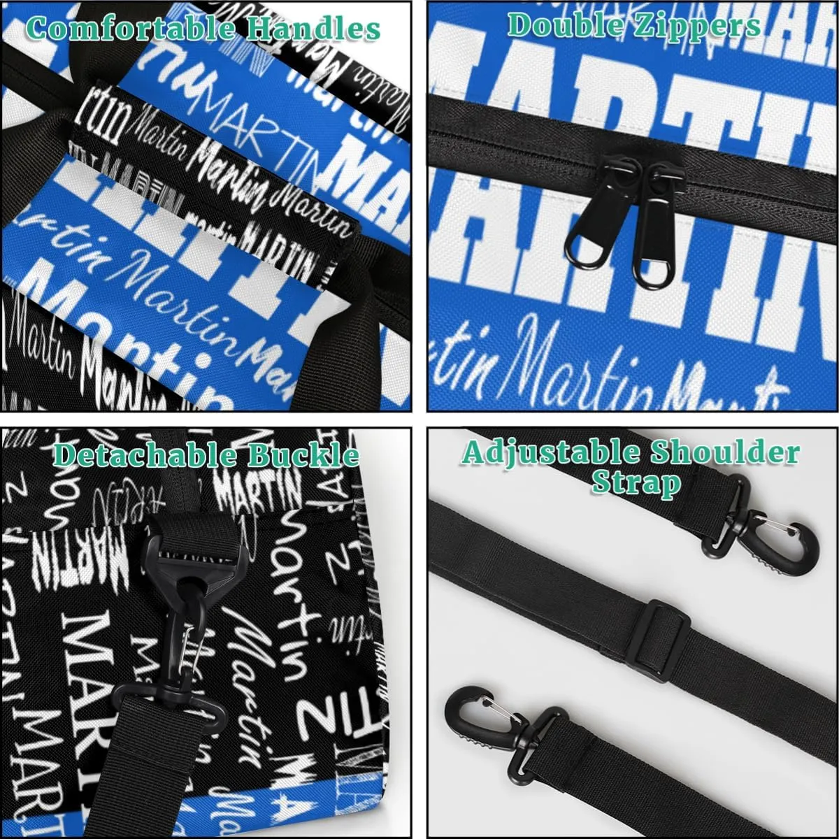 Custom Sports Bag Names for Boys Kids Teens, Personalized Name Sport Fitness Duffle Gym Bag Travel Weekender Lightweight Bags, Royal Blue and Black Color