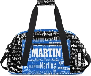 Custom Sports Bag Names for Boys Kids Teens, Personalized Name Sport Fitness Duffle Gym Bag Travel Weekender Lightweight Bags, Royal Blue and Black Color