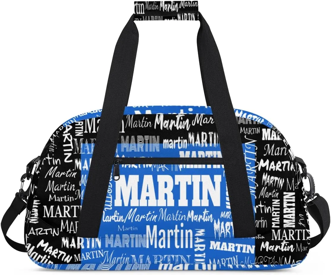 Custom Sports Bag Names for Boys Kids Teens, Personalized Name Sport Fitness Duffle Gym Bag Travel Weekender Lightweight Bags, Royal Blue and Black Color