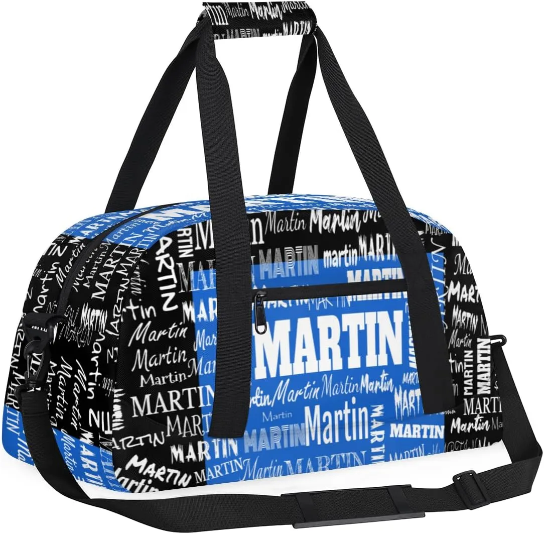 Custom Sports Bag Names for Boys Kids Teens, Personalized Name Sport Fitness Duffle Gym Bag Travel Weekender Lightweight Bags, Royal Blue and Black Color