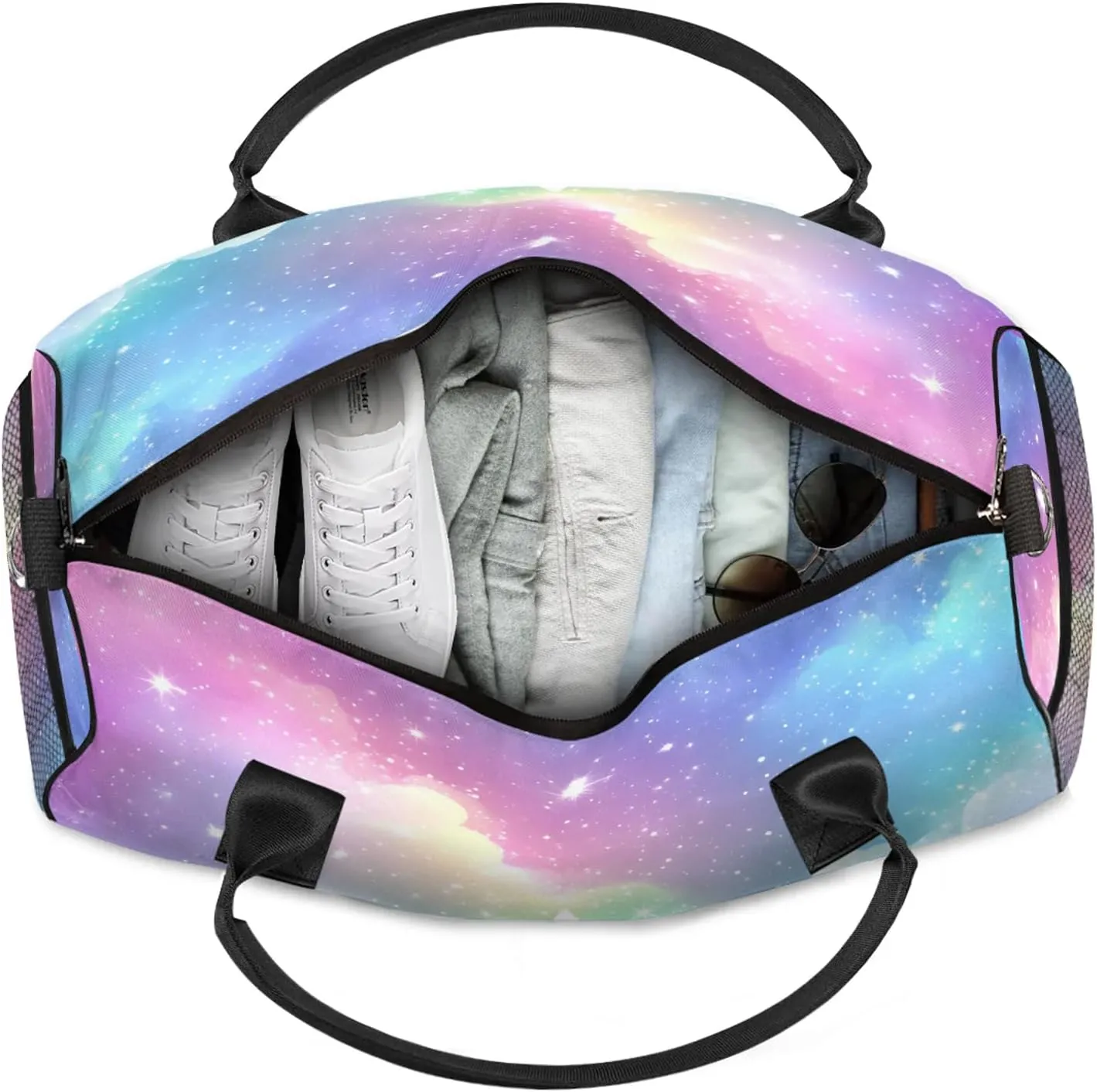 Custom Sports Duffel Bag Personalized Name Dance Gym Bag for Women Men Overnight Weekender Travel Duffel Bags Lightweight 17.4in, Colorful Clouds Star