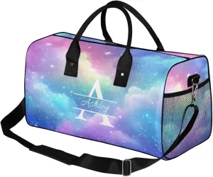 Custom Sports Duffel Bag Personalized Name Dance Gym Bag for Women Men Overnight Weekender Travel Duffel Bags Lightweight 17.4in, Colorful Clouds Star