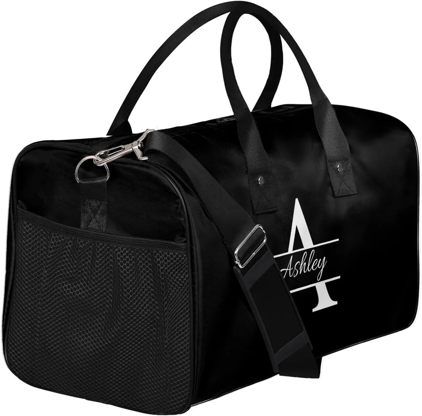 Custom Sports Duffel Bag Personalized Name Dance Gym Bag for Women Men Overnight Weekender Travel Duffel Bags Lightweight 17.4in, Pure Black