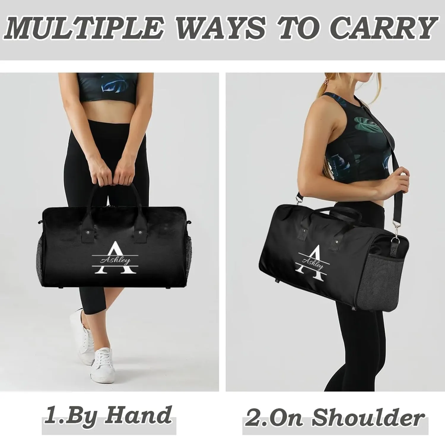 Custom Sports Duffel Bag Personalized Name Dance Gym Bag for Women Men Overnight Weekender Travel Duffel Bags Lightweight 17.4in, Pure Black
