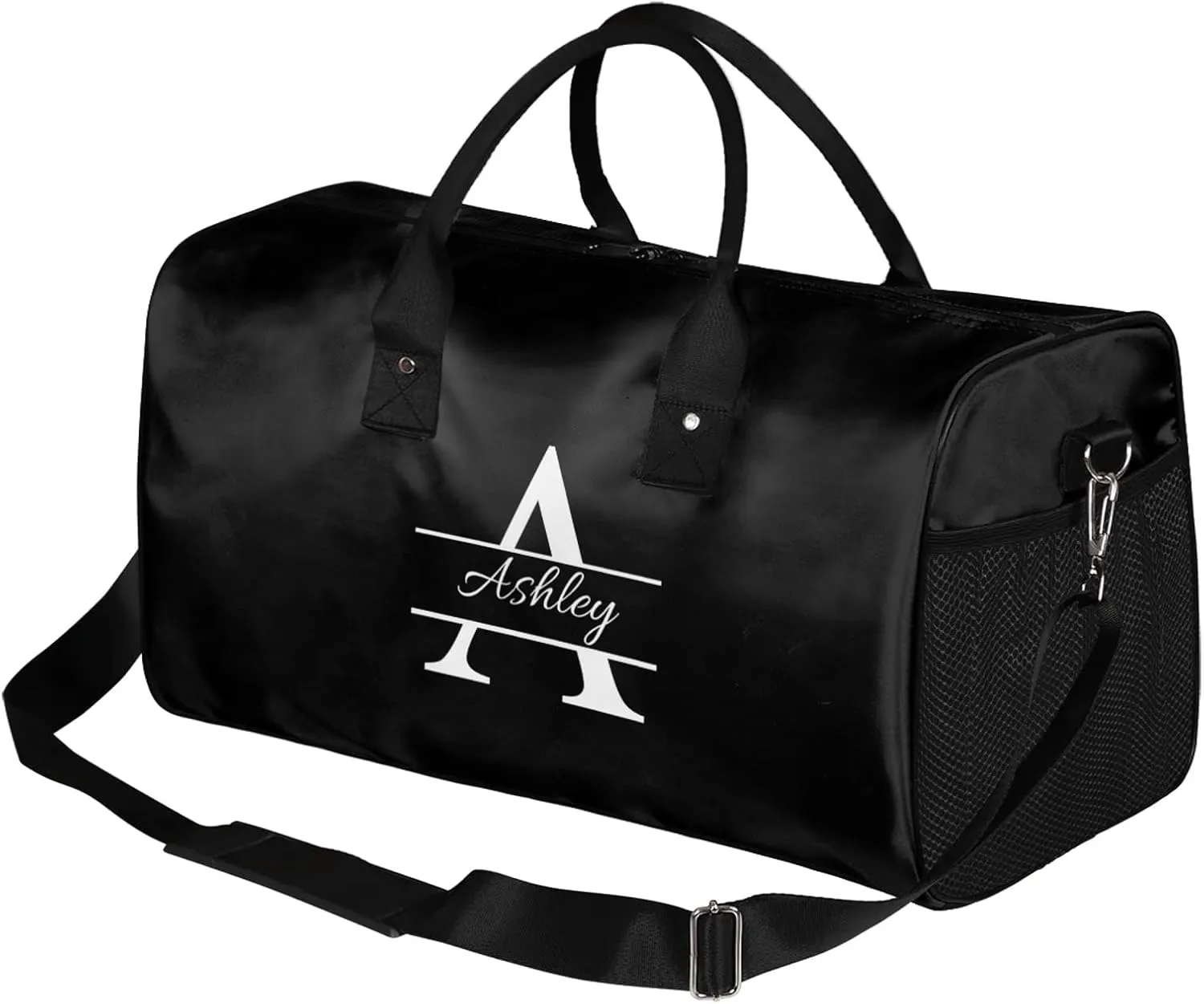 Custom Sports Duffel Bag Personalized Name Dance Gym Bag for Women Men Overnight Weekender Travel Duffel Bags Lightweight 17.4in, Pure Black