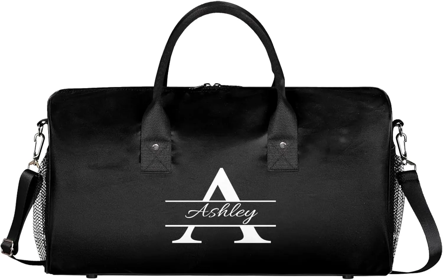 Custom Sports Duffel Bag Personalized Name Dance Gym Bag for Women Men Overnight Weekender Travel Duffel Bags Lightweight 17.4in, Pure Black