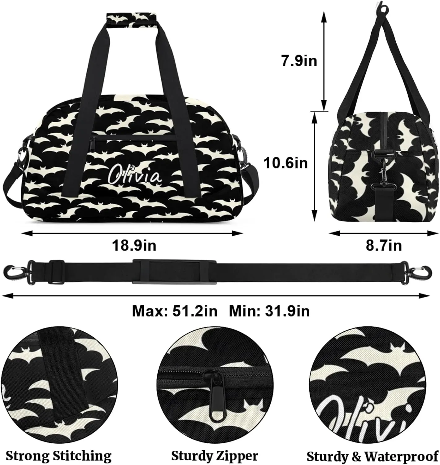 Custom Sports Gym Bag Personalized Name Travel Duffel Bag