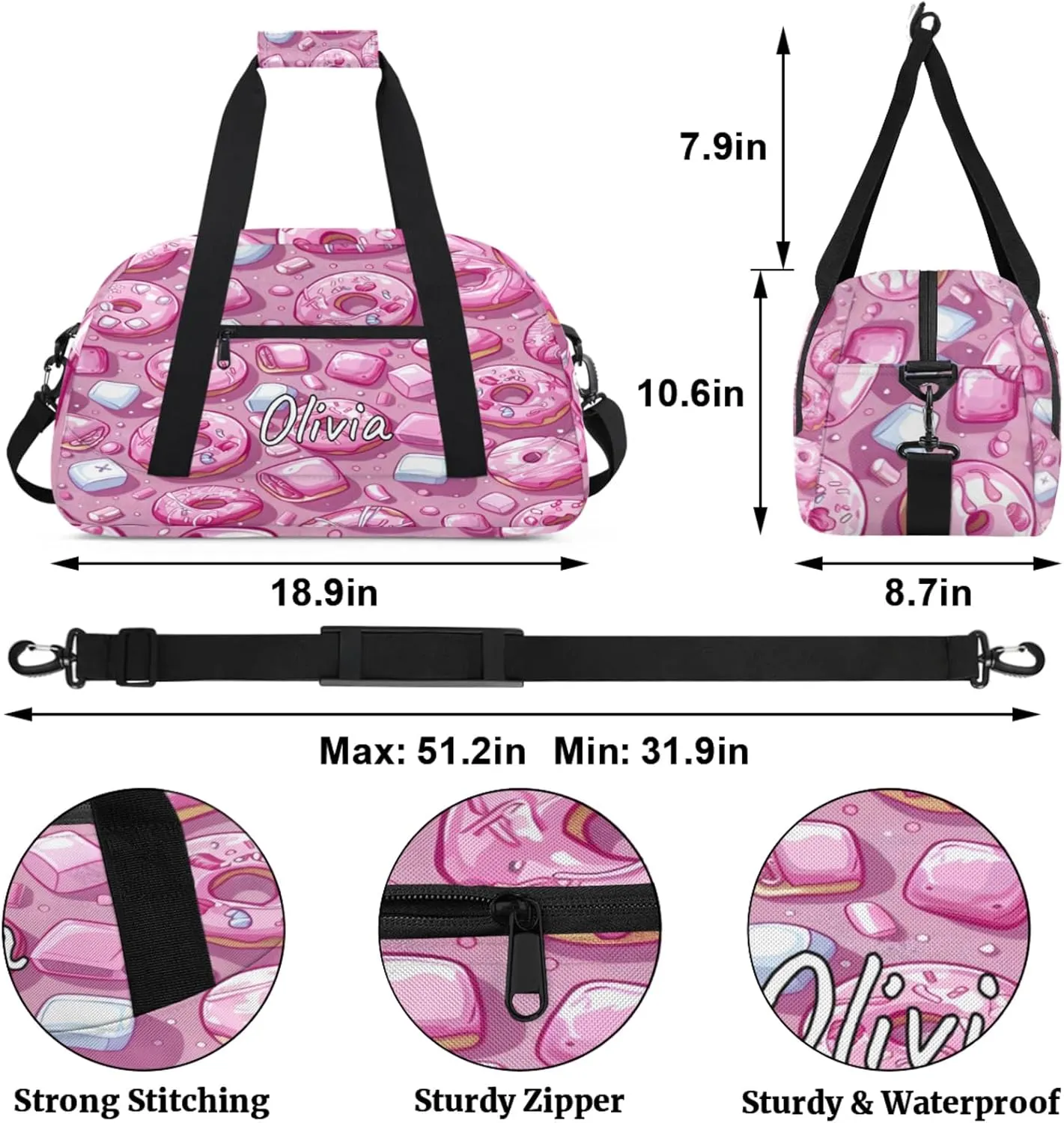 Custom Sports Gym Bag Personalized Name Travel Duffel Bag