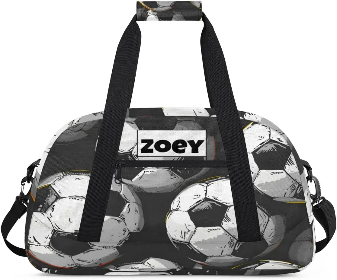 Custom Sports Soccer Gym Bags for Boys, Overnight Duffel Bags Workout Training Personalized Sport Gym Bag Travel Practice Gymnastics Duffel Bag, Black White Football Soccer